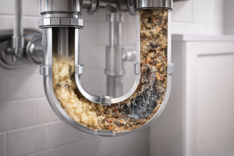 clogged slow draining drain under sink