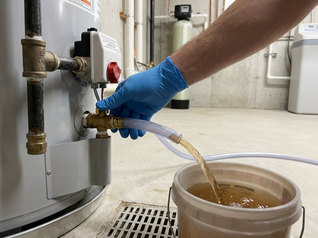 Water Heater Repair Columbus: Diagnosis &Amp; Cost Guide 1 Garden Hose Attached To A Water Heater Drain Valve As Cloudy Water Drains During A Sediment Flush In A Basement.