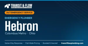 Transit & Flow — 24/7 Emergency Plumber in Hebron, Columbus Metro Ohio. Same-day response, flat-rate pricing, bonded & insured.