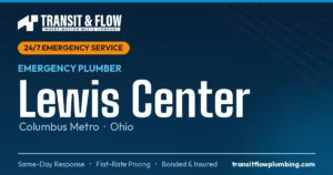 Transit & Flow — 24/7 Emergency Plumber in Lewis Center, Columbus Metro Ohio. Same-day response, flat-rate pricing, bonded & insured.
